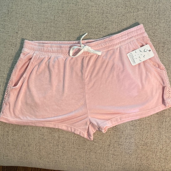 PJ SALVAGE NEW Sunset Crochet Inset Lounge Shorts in Pink Quartz XL - Picture 3 of 5